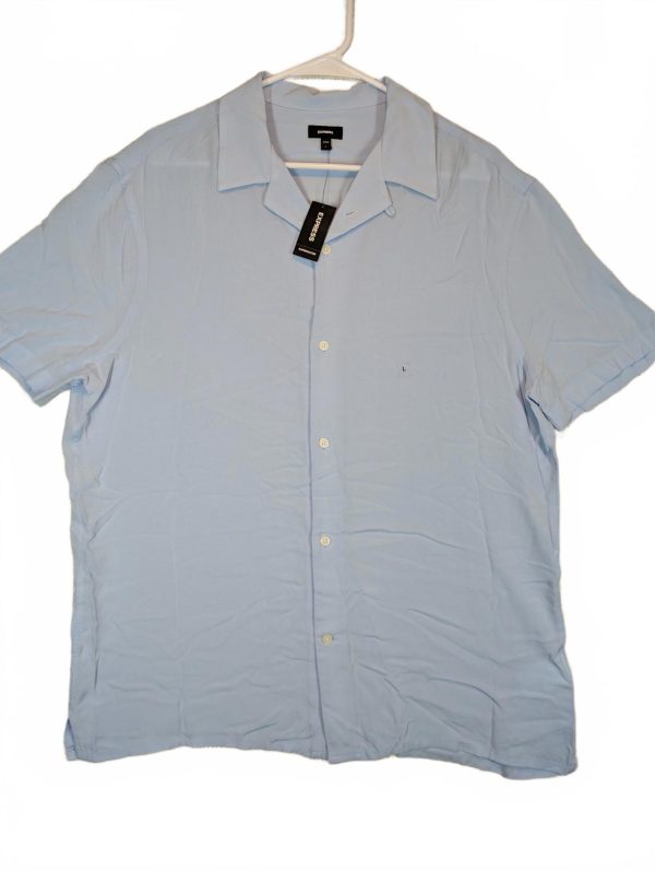 Express Camp Collar Button Up Shirt Short Sleeve Casual Mens Large Blue