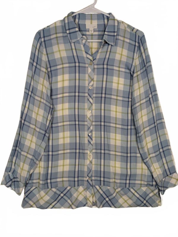 J.Jill Plaid Check Button Front Woven Long Sleeve Casual Shirt Womens Medium