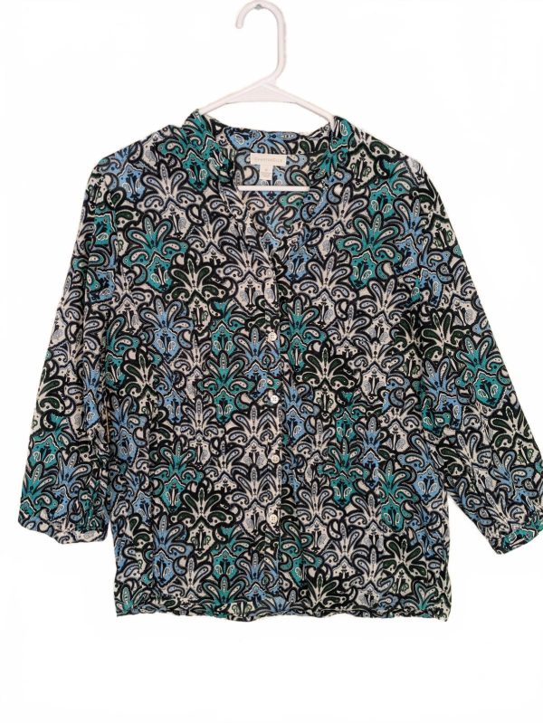 Charter Club Paisley Print Button Front Blouse Womens Size 12 Casual 3/4 Sleeve