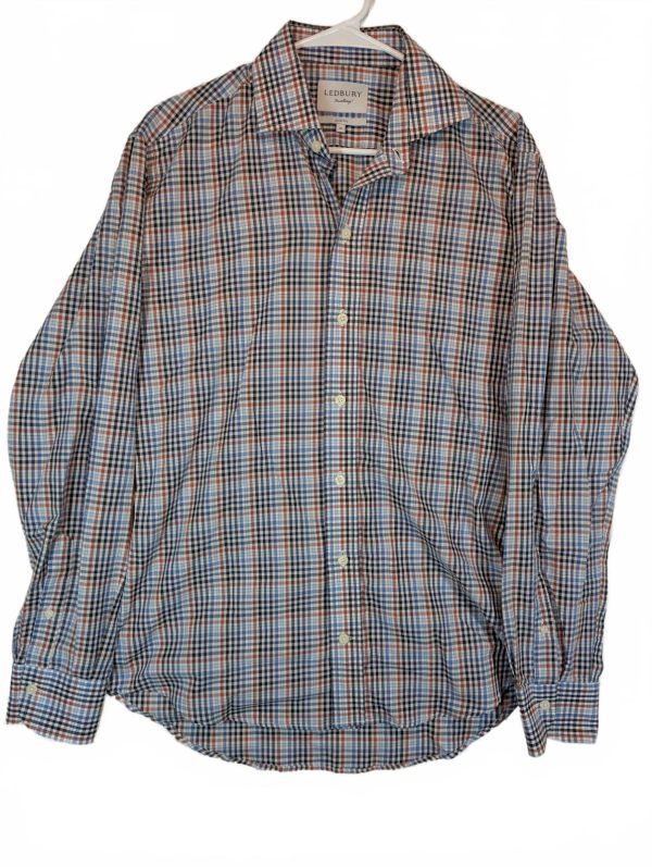 Ledbury Slim Fit Plaid Check Button Down Dress Shirt Mens Medium