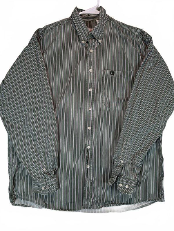 Cinch Button Down Striped Western Shirt Green Long Sleeve Mens XL