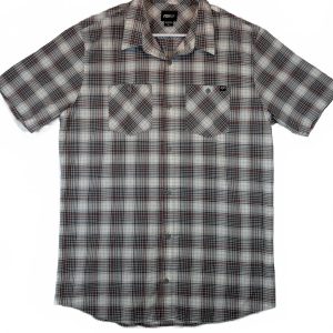 Fox Plaid Button Up Short Sleeve Collared Pocket Skate Casual Mens Large