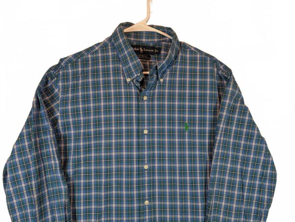 Ralph Lauren Custom Fit Plaid Button Down Long Sleeve Cotton Shirt Mens Large