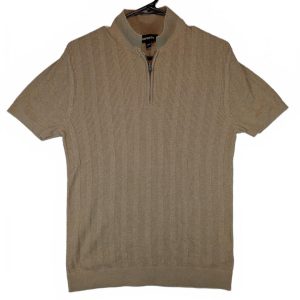 Express Quarter Zip Ribbed Knit Short Sleeve Cotton Pullover Sweater Mens Small