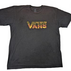 Vans Flame Logo Graphic Skate Streetwear Crewneck Black T-Shirt Mens Size XL
