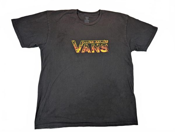 Vans Flame Logo Graphic Skate Streetwear Crewneck Black T-Shirt Mens Size XL