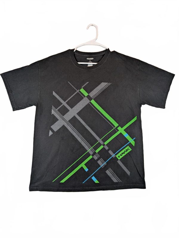 Hawk By Tony Hawk Black Geometric Graphic Skateboarding T-Shirt Mens Size Large