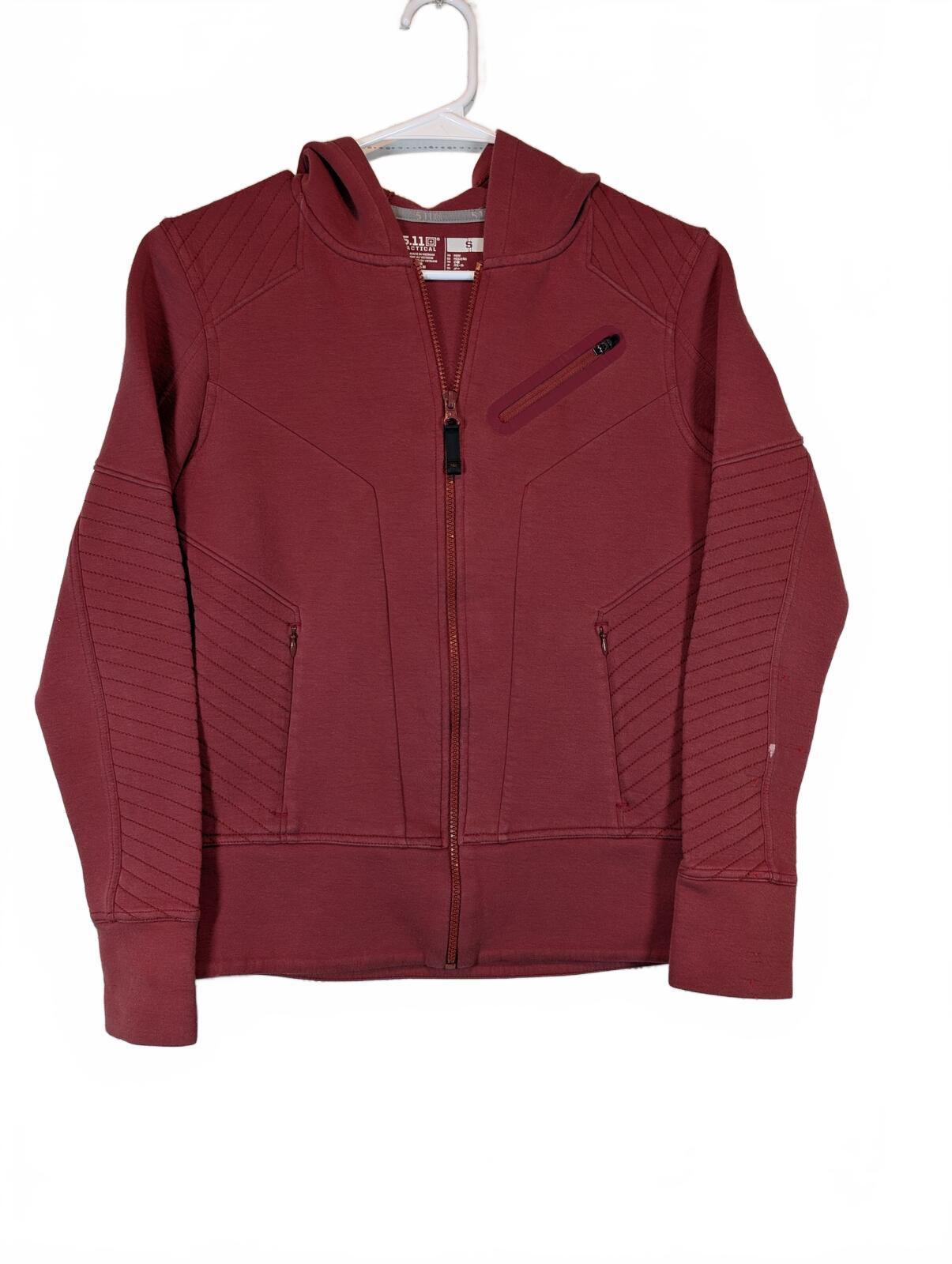 5.11 Tactical Burgundy Full Zip Moto Panel Hoodie Jacket Top Womens Size Small
