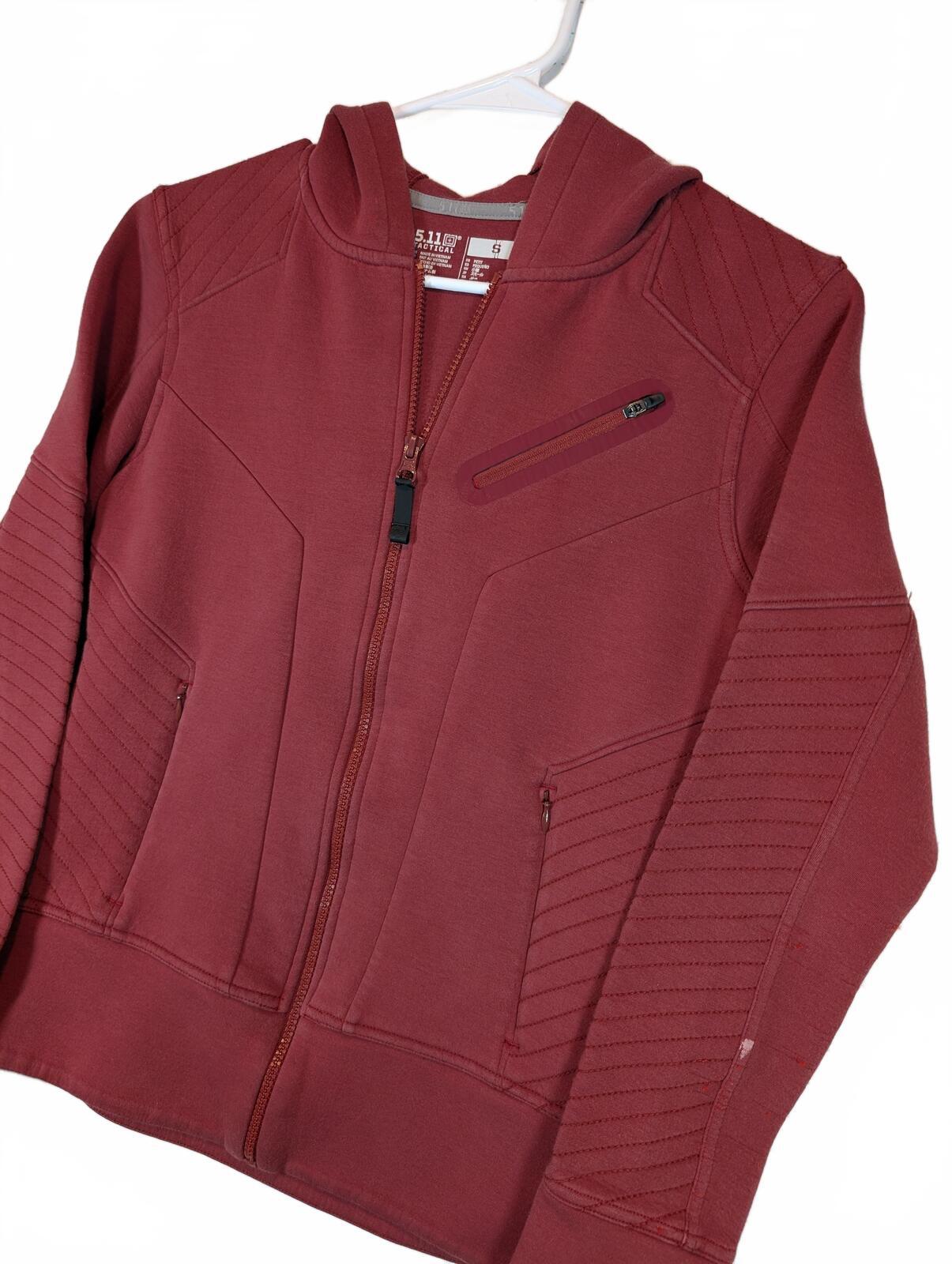 5.11 Tactical Burgundy Full Zip Moto Panel Hoodie Jacket Top Womens Size Small - Image 3