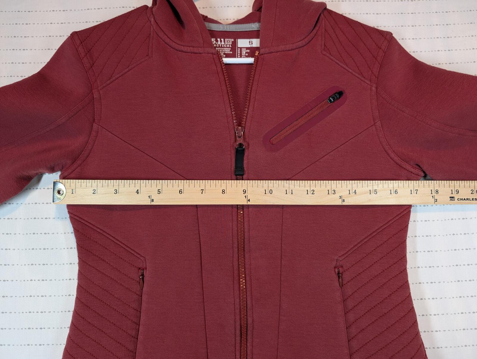 5.11 Tactical Burgundy Full Zip Moto Panel Hoodie Jacket Top Womens Size Small - Image 5