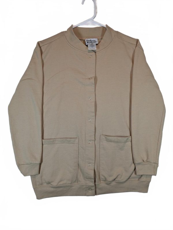 Anthony Richards Beige Snap Cardigan Sweatshirt Jacket Pockets Womens Size Small