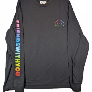 GUESS FriendsWithYou Rainbow Logo Graphic Cloud Black Long Sleeve Shirt Mens XL