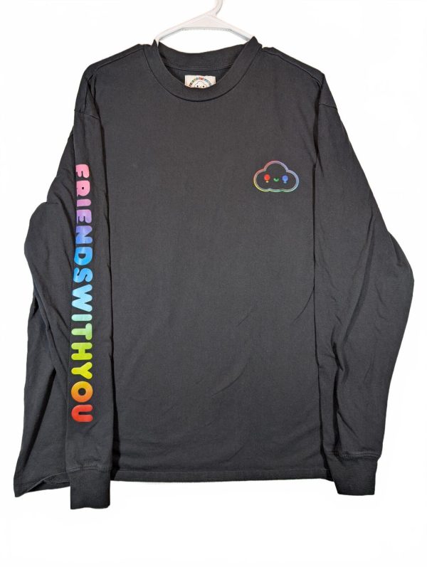 GUESS FriendsWithYou Rainbow Logo Graphic Cloud Black Long Sleeve Shirt Mens XL