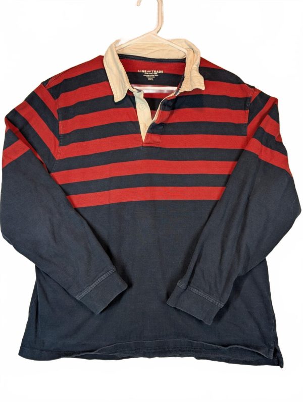 Line Of Trade Rugby Striped Collared Long Sleeve Cotton Polo Shirt Mens XXL