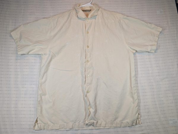 Tommy Bahama Silk Cotton Embroidered Floral Camp Shirt Button Front Mens Large