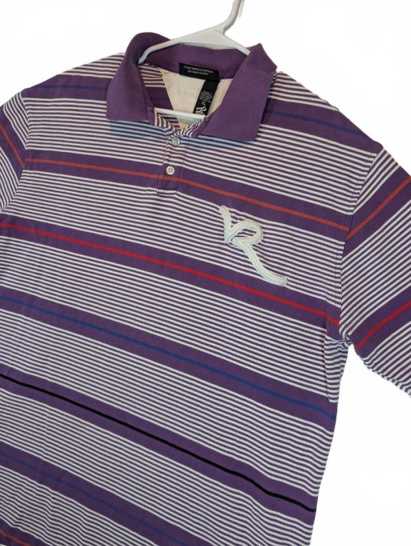 Rocawear Striped Polo Shirt Casual Streetwear Mens XL Purple Short Sleeve
