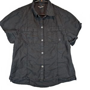 Volcom Button Front Linen Cotton Short Sleeve Collared Shirt Womens Size 12 Y2K