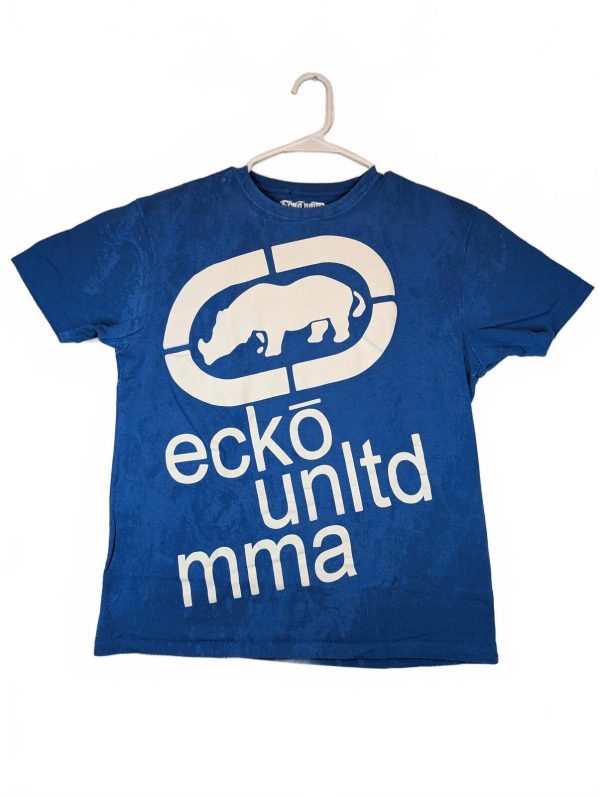 Ecko Unltd MMA Big Logo Graphic Streetwear Casual Crewneck Tee Mens Large Blue