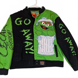 JH Design Sesame Street Oscar The Grouch Varsity Green Jacket Kids Large 9-10