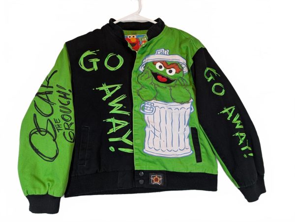 JH Design Sesame Street Oscar The Grouch Varsity Green Jacket Kids Large 9-10