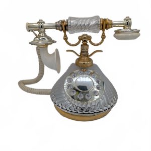 Vintage Clear Acrylic Push Button Desk Telephone Gold Tone Trim Retro Decor