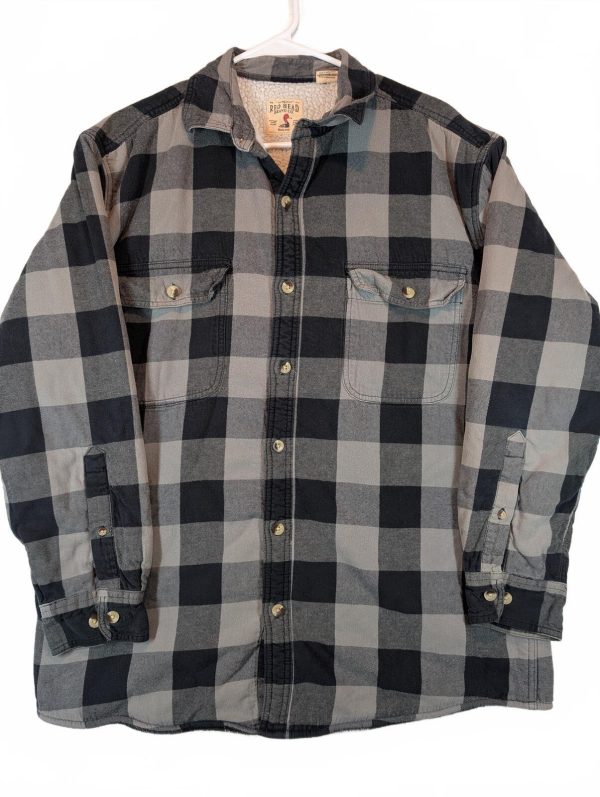 Red Head Sherpa Lined Buffalo Plaid Flannel Shirt Jacket Outdoor Mens Large