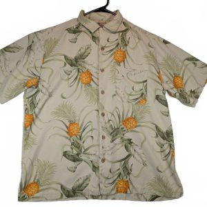 Tommy Bahama Pineapple Tropical Hawaiian Camp Silk Shirt Mens Large Beige