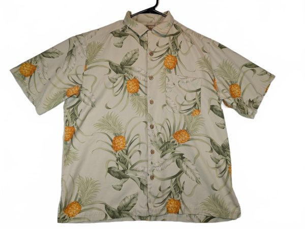 Tommy Bahama Pineapple Tropical Hawaiian Camp Silk Shirt Mens Large Beige