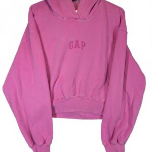 Gap Logo Pullover Hoodie Tonal Spellout Fleece Womens XS Pink Cropped Sweatshirt