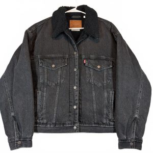 Levi's Premium Trucker Sherpa Lined Denim Jacket Black Jean Mens Large Coat
