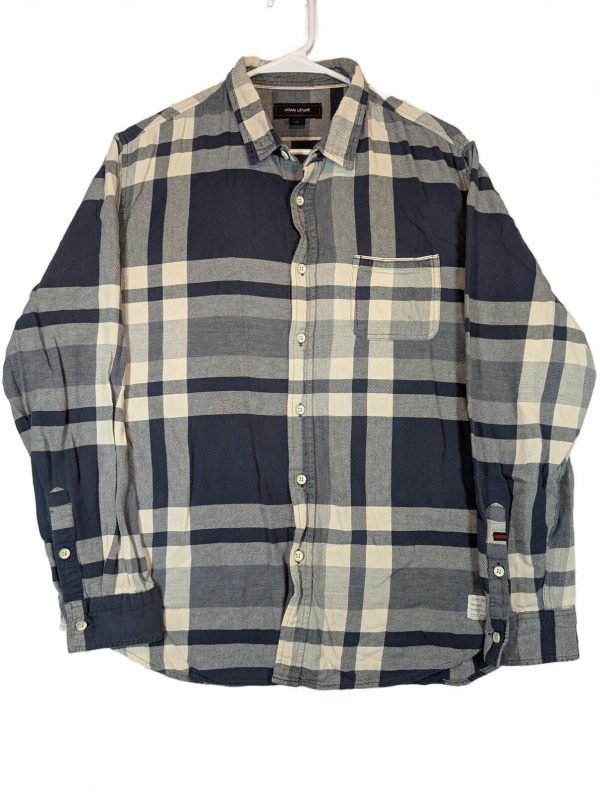 Adam Levine Plaid Button Up Flannel Pocket Shirt Mens XL Long Sleeve Blue White