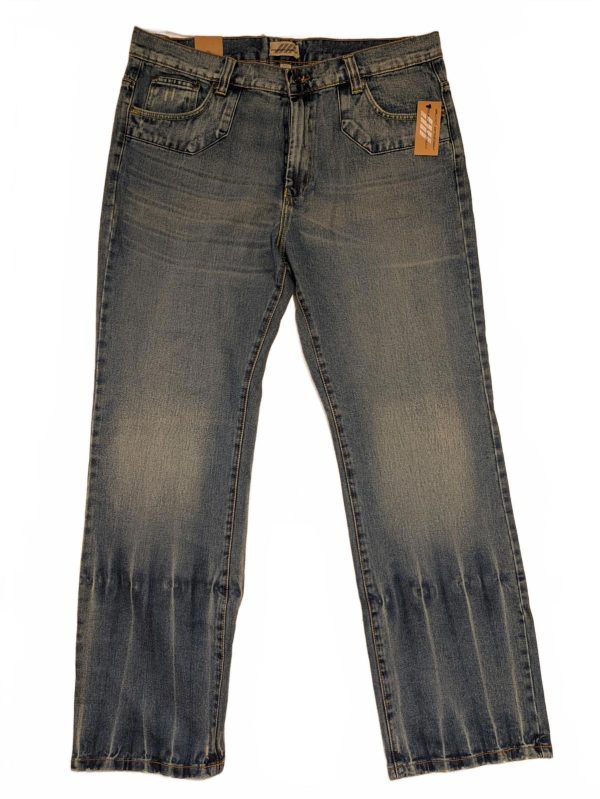 Cassini Gear BB27 Crosshatch Wash Straight Leg Jeans Mens 38x32