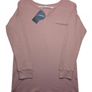 Koncle Waffle Knit Thermal Long Sleeve Tunic Top Pink Casual Womens Medium
