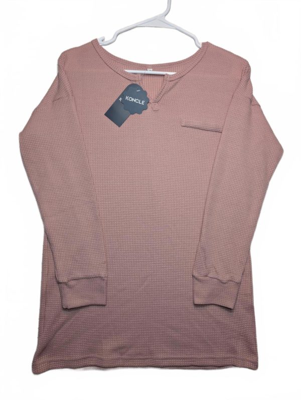 Koncle Waffle Knit Thermal Long Sleeve Tunic Top Pink Casual Womens Medium