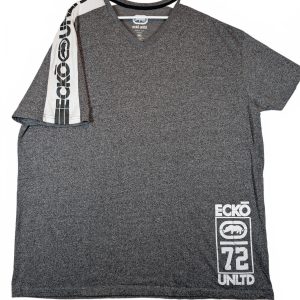 Ecko Unltd V Neck Logo Graphic Heather Gray Streetwear T Shirt Mens 3XL