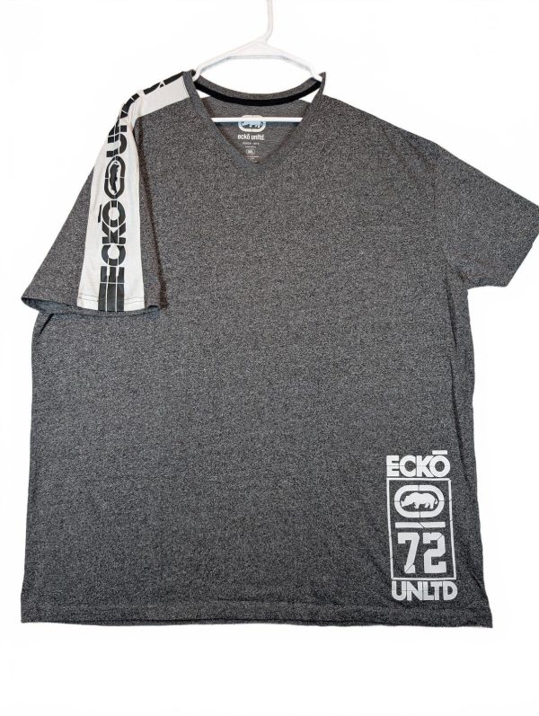 Ecko Unltd V Neck Logo Graphic Heather Gray Streetwear T Shirt Mens 3XL