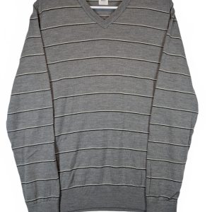 Gap Slim Fit Striped V Neck Knit Sweater Gray Pullover Mens Large