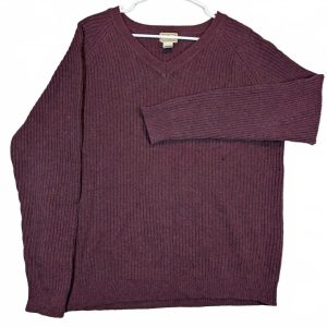 L.L. Bean Ribbed V Neck Wool Blend Sweater Burgundy Mens Large