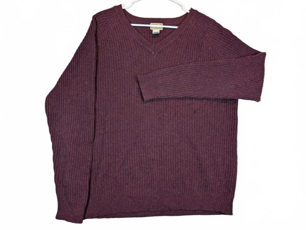 L.L. Bean Ribbed V Neck Wool Blend Sweater Burgundy Mens Large