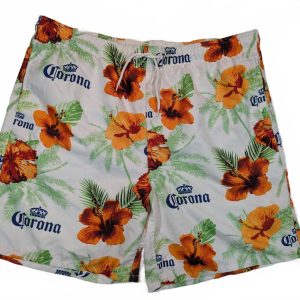 Corona Hibiscus Floral Tropical Swim Trunks White Mens XXL 40x7