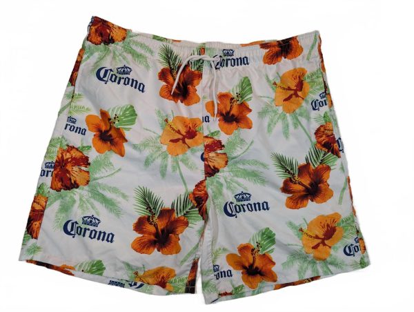 Corona Hibiscus Floral Tropical Swim Trunks White Mens XXL 40x7
