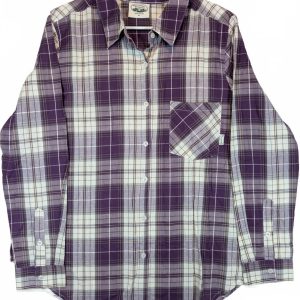 Woodland Creek Plaid Button Down Shirt Purple Cotton Casual Mens Medium