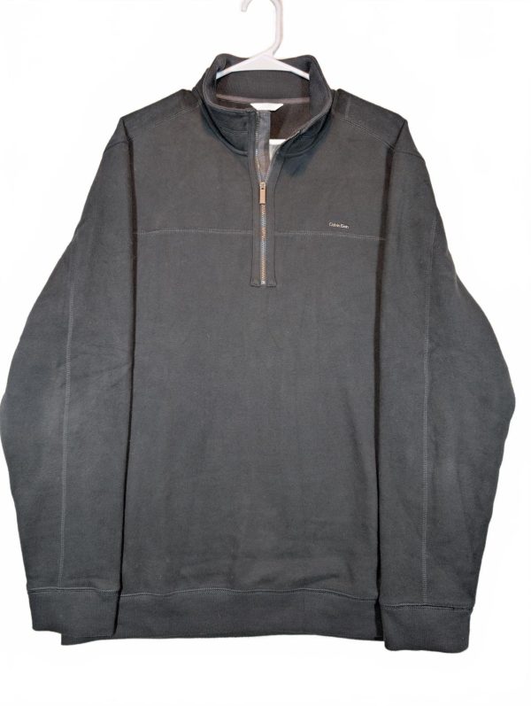 Calvin Klein 1/4 Zip Pullover Sweatshirt Gray Cotton Blend Mens Large