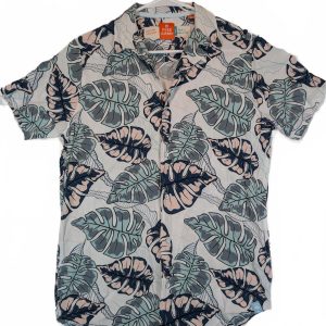 Free Planet Tropical Leaf Button Up Shirt Short Sleeve Casual Mens Small