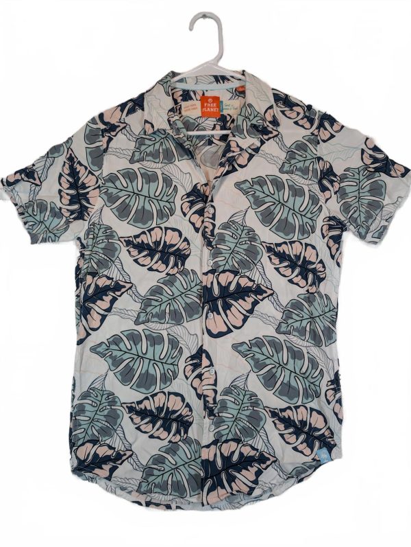 Free Planet Tropical Leaf Button Up Shirt Short Sleeve Casual Mens Small