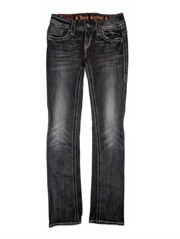 Rock Revival Christina Embroidered Fleur De Lis Straight Leg Jeans Womens 28x32
