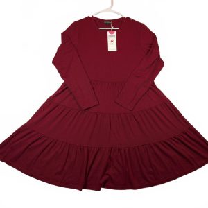 Berydress Wine Red Ruffle Tiered Long Sleeve Knit Dress Womens Plus Size XL