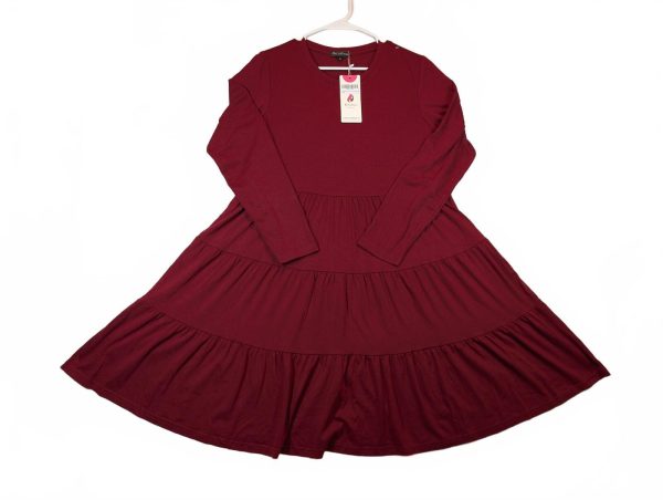Berydress Wine Red Ruffle Tiered Long Sleeve Knit Dress Womens Plus Size XL