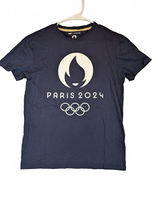 Paris 2024 Olympic Games Logo Graphic T-Shirt Navy Official Crewneck Mens Small