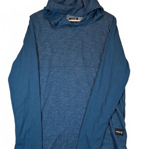 Hurley Heathered Hooded Long Sleeve Lightweight Shirt Tee Blue Surf Mens Small